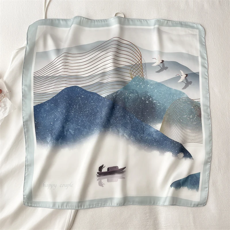 

2021 Summer Silk Square Scarf for Women Small Print Hair Bag Wrist Fashion Head Scarves Shawl Neckerchief Foulard Bandana