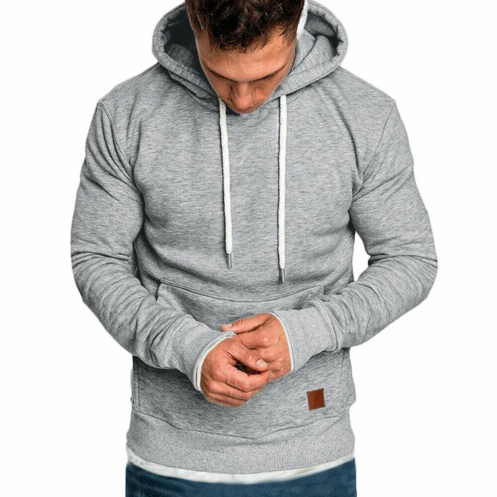 Мужская приталенная толстовка с капюшоном однотонная Толстовка длинным рукавом