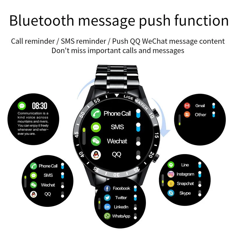 LIGE 2021 Новый вызовов через Bluetooth часы Для мужчин s Сталь группа Фитнес Часы