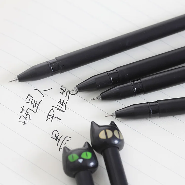 

2 pcs Cute Korean Stationery Sweet Black Cat Black Ink Gel Pens boligrafos kawaii pens for school Office papelaria 0.38mm