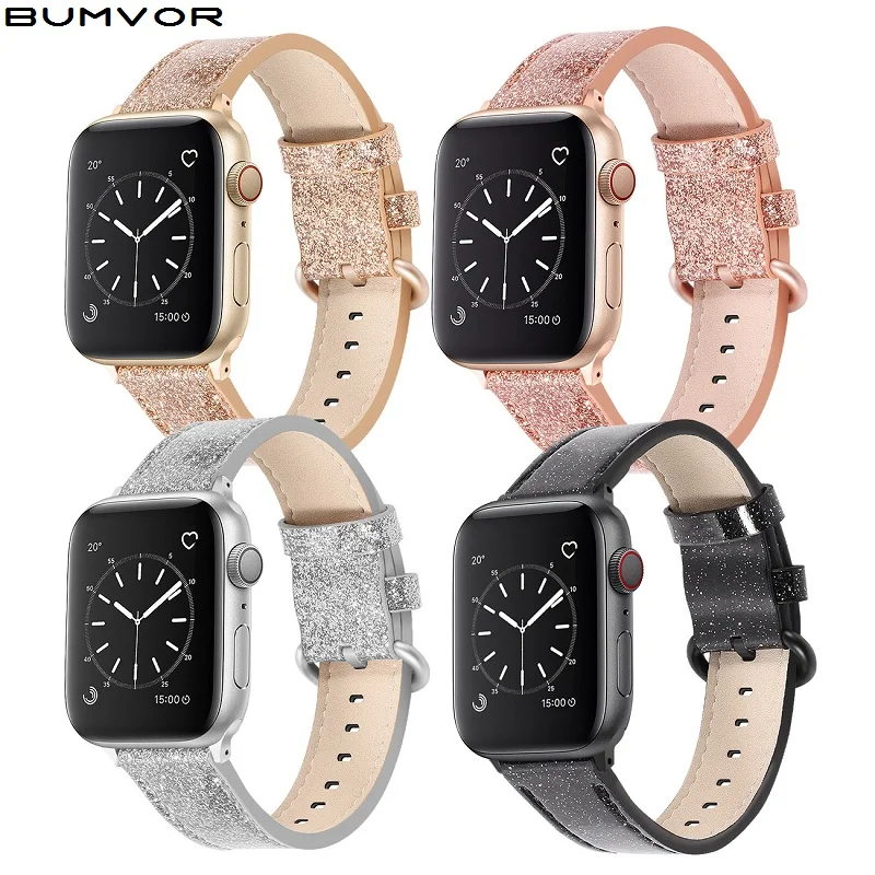 Тонкий ремешок для Apple Watch кожаный 40 мм 44 iwatch 38 42 серии 5 4 3 2 1 розовое золото