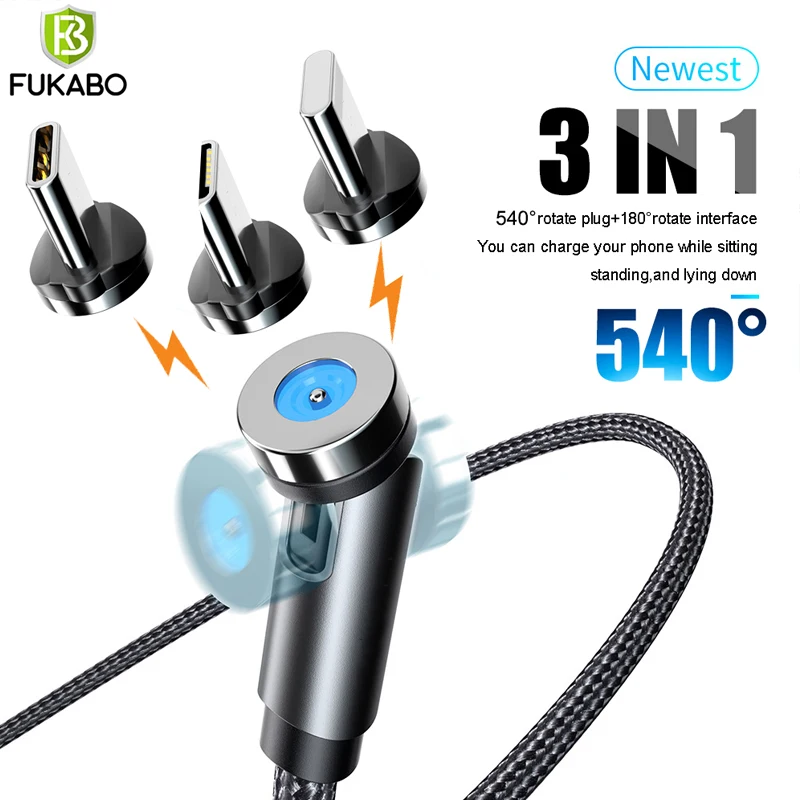 Вращающийся на 540 градусов Магнитный кабель Micro USB Тип C быстрая зарядка для