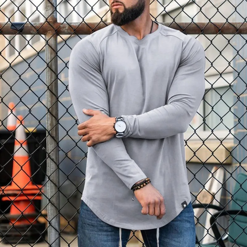 

Casual Black Long sleeves t shirt Men Gyms Fitness Cotton Slim T-shirt Male Bodybuilding Workout Tees Tops Running Sport Apparel