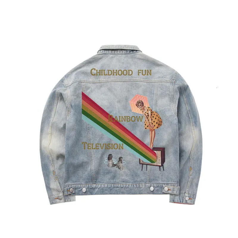Детское Свободное пальто в стиле ретро Модная Джинсовая куртка с радужным