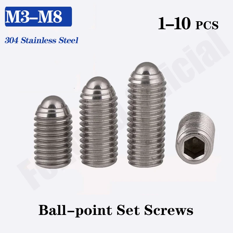 

[M3-M16] 304 Stainless Steel Ball-Point Hex Socket Spring Ball Plunger Grub Point Set Screw YJT1113