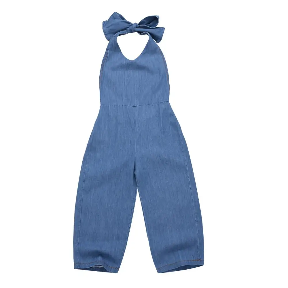 

Sweet Kids Girls Halter Backless Denim Overall Pants Holiday Ins New Western Fashion Sweet Children Summer Pants