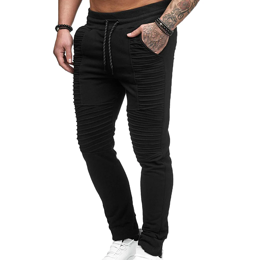 Модные мужские однотонные спортивные плиссированные штаны на шнурке с