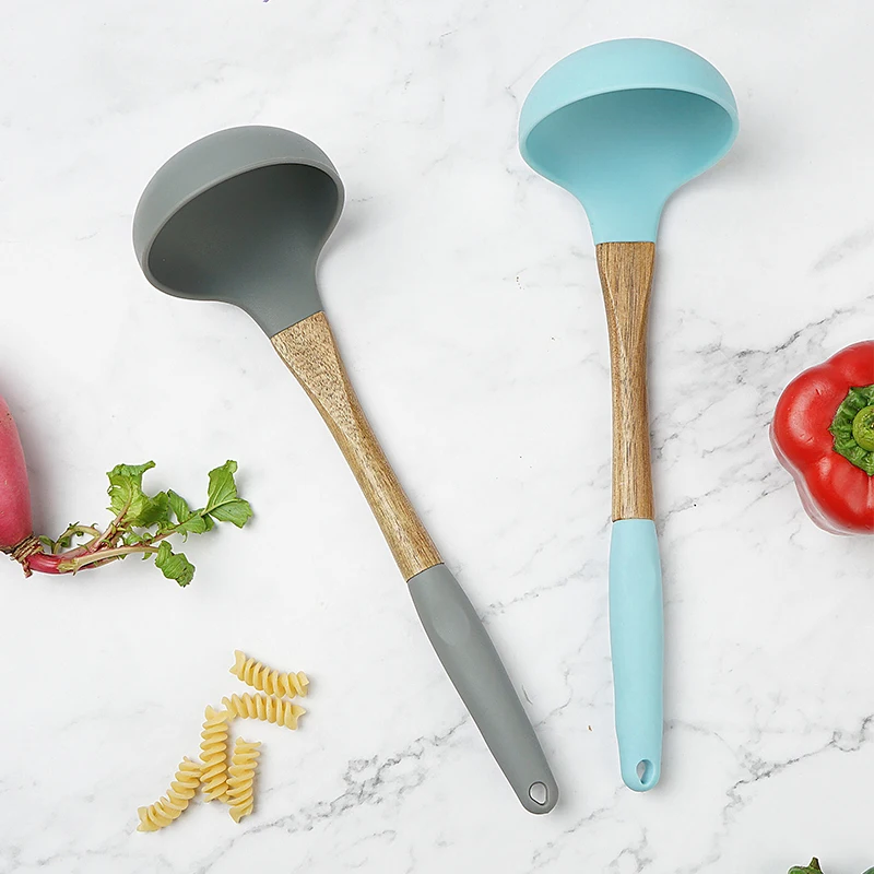 Силиконовая кухонная утварь из акации: плотная лопата дырявая спагетти большой