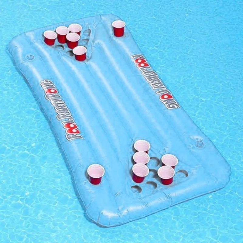 

Hot Selling PVC Inflatable Summer Water Party Beer Pong Table Mattress Lounge Pool Float 24 Cup Holder for Summer MVI-ing