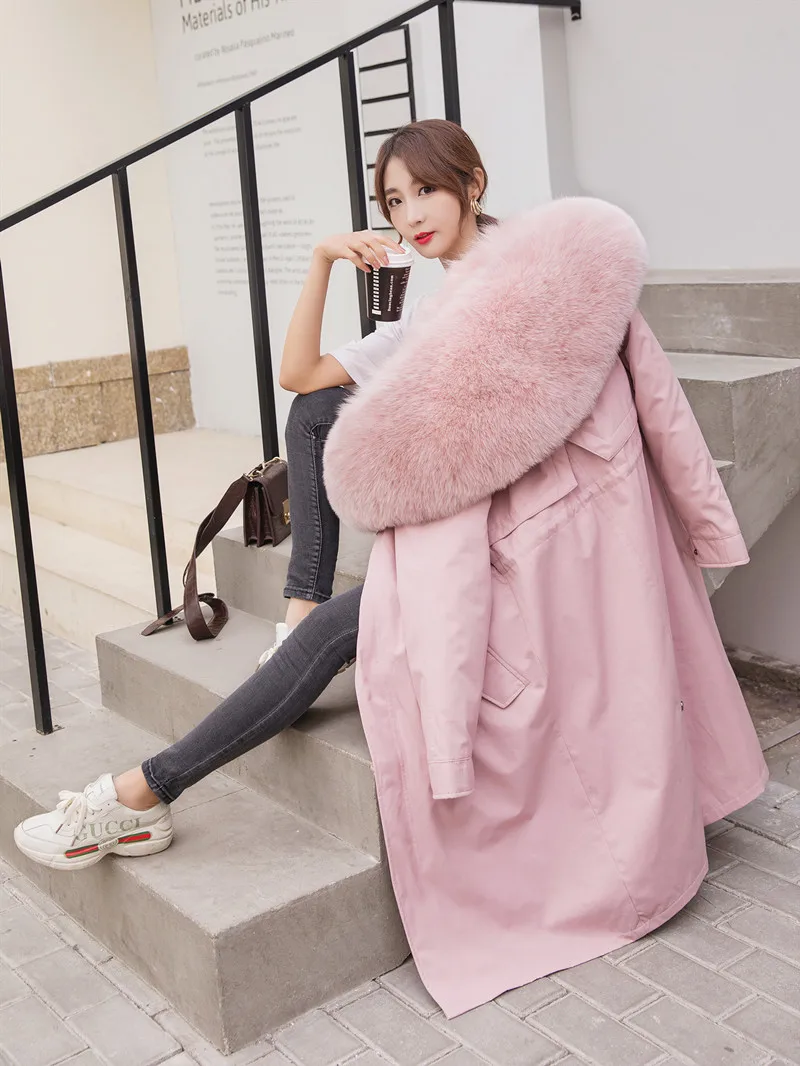 2022 New Fashion Women's Natural Fur Coat Fox Fur Hoodies Raccoon Hair Liner Long Warm Parkas for Female Plus Big Size XXXL 3XL enlarge