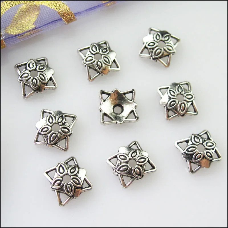 Модные тибетские серебряные квадратные концевые бусины 80 шт. соединители 8