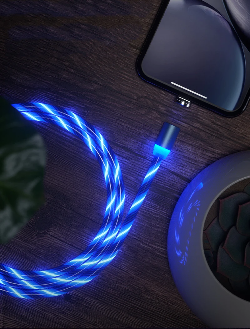 Магнитный кабель USB Lightning/Type C/Micro светящийся 1м в ассортименте.|Кабели для
