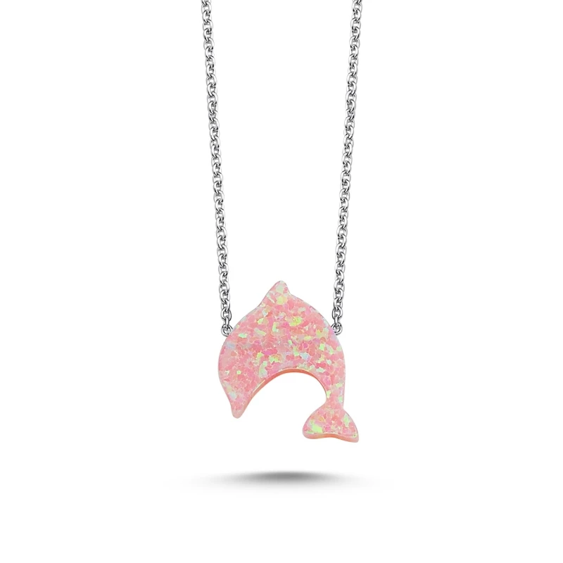 

Silverlina Silver Pink Opal Dolphin Fish Necklace