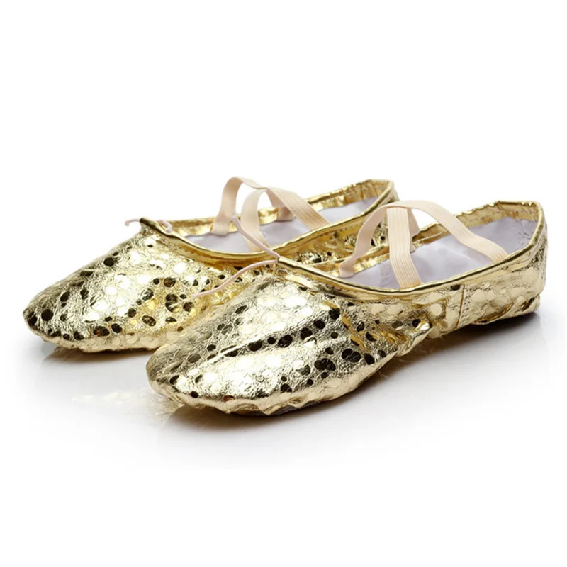 

Professional Quality PU Gold Silver Training Body Shaping Yoga Slippers Belly Ballet Dance Shoes Kids Girls Woman