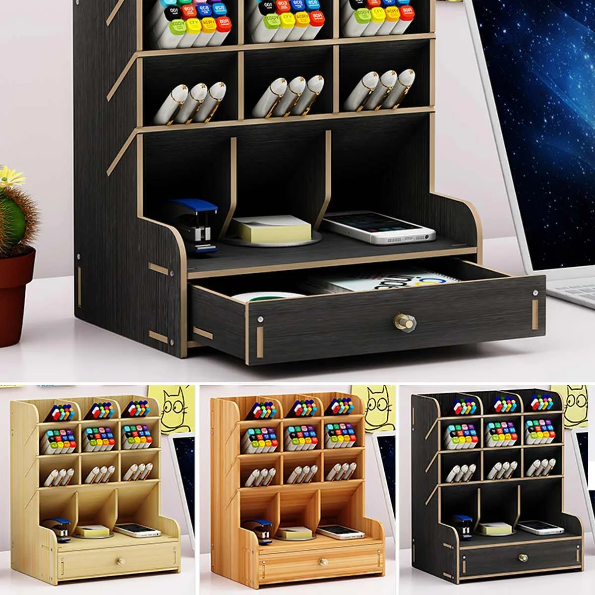 5 слойный Многофункциональный футляр для ручек деревянный карандашей чехол