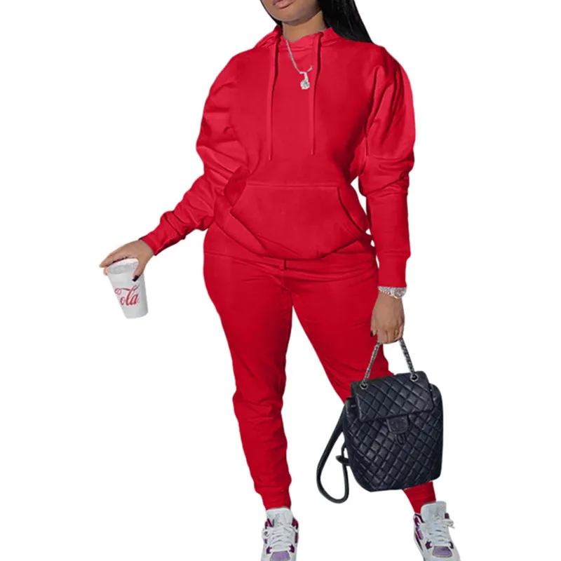

Женский спортивный костюм из двух предметов, однотонная толстовка с капюшоном и брюки, Повседневная Уличная одежда, осень-зима 2021