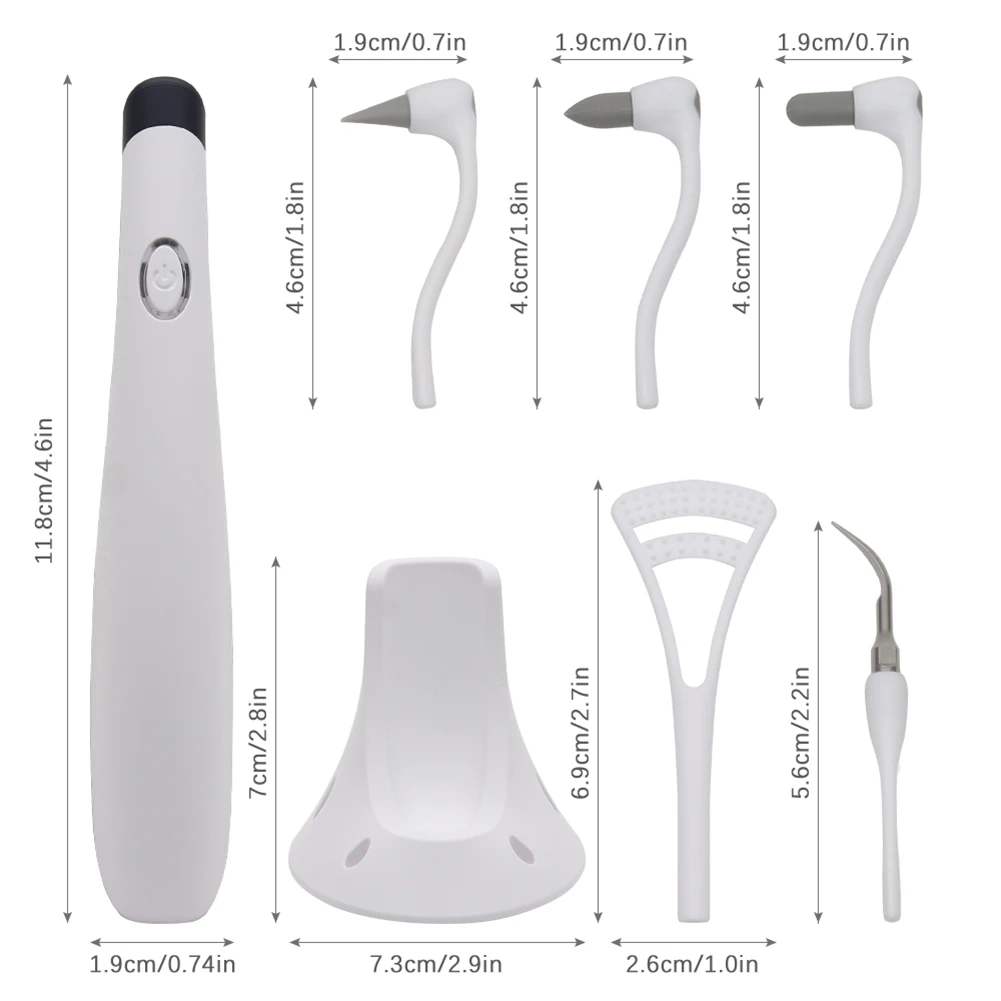 

Electric Dental Calculus Remover High-Frequency Vibration LED Light Tooth Cleaning Tartar Removal Cleaning Kit 5 Cleaning Head