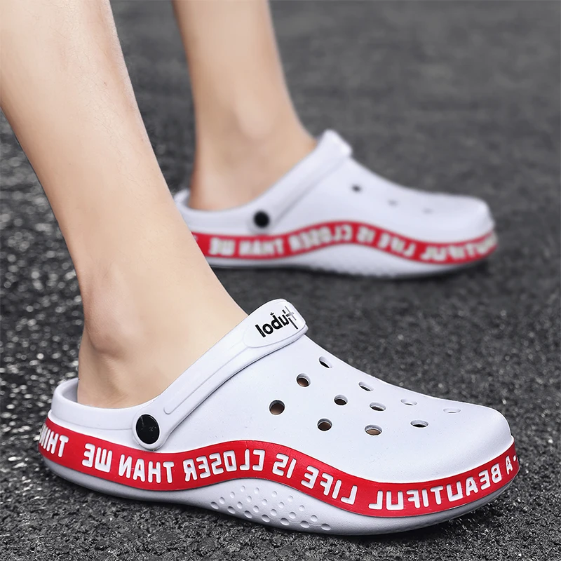 

Clogs Men Sandals Men Shoe Summer Fang Man Hoof Thongs Stamp Garden Beach Black Big Size Slippers for Men's Shoes Light Platform