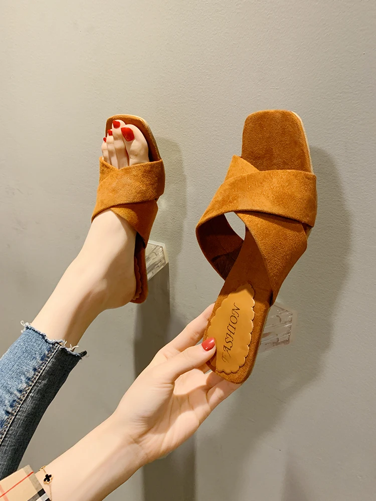 

Сандалии женские на толстом каблуке, туфли с перекрестными ремешками, прозрачные, лето 2020