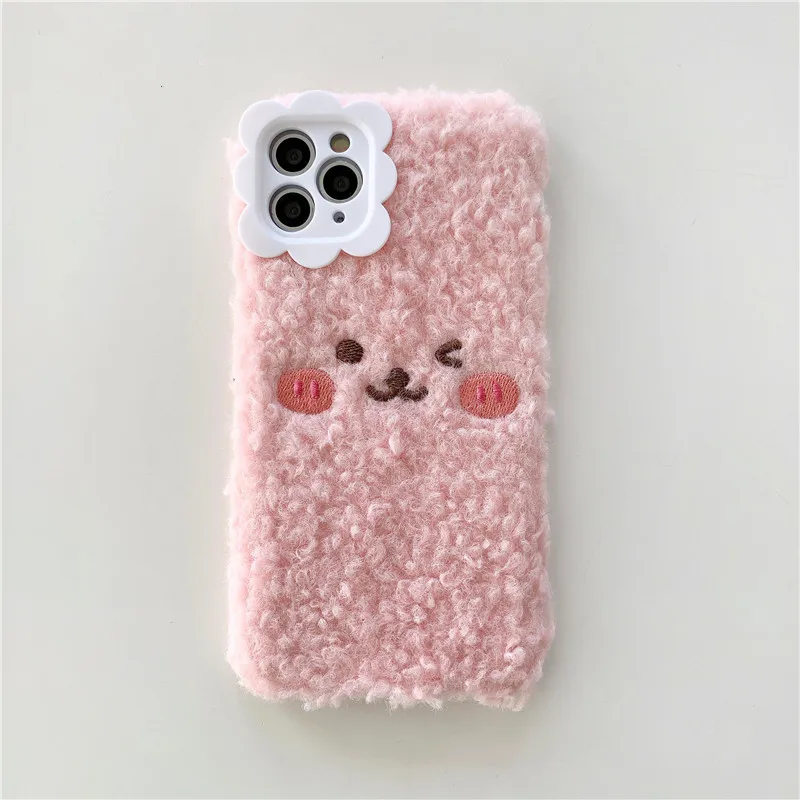 

Cartoon plush embroidery phone case is suitable for iPhone11 12Pro Max mini X XR XSMax 8 7PluS anti-fall protective back cover