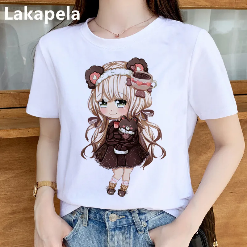 Аниме смешная модная женская футболка Kawayi на день рождения Chibi базовая белая с