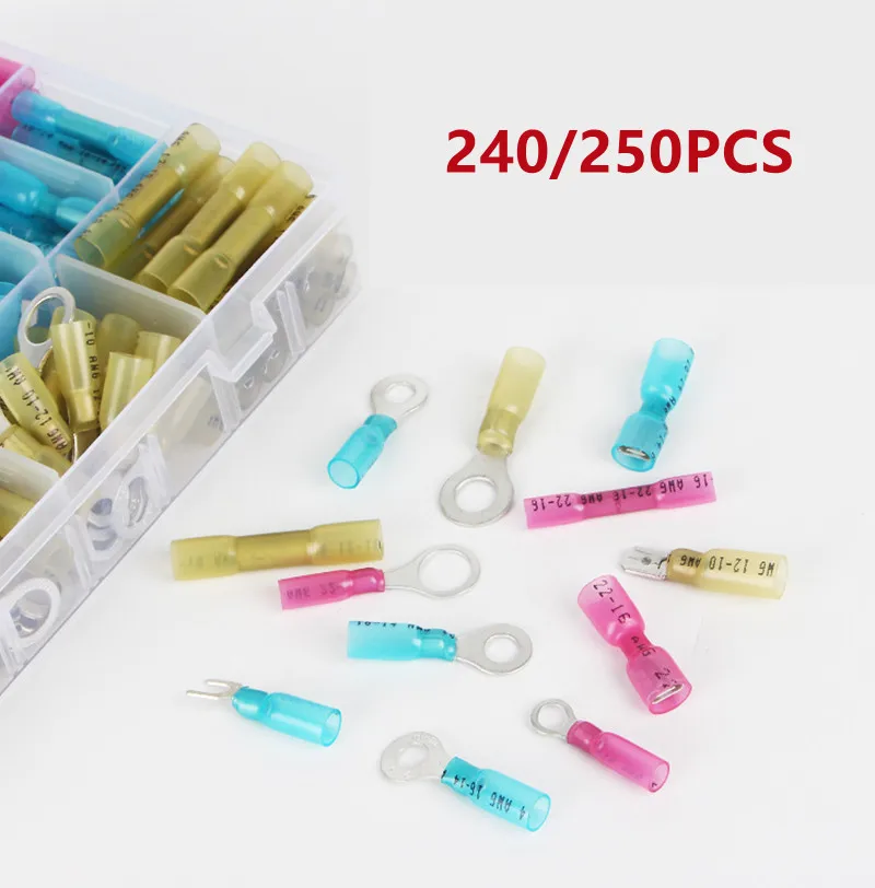 

240/250pcs/box Heat-shrinkable Waterproof Cold-pressed Terminal Combination Cable Wire Connector Electrical Crimp Terminal