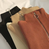 2021 knitted women zipper high neck sweater pullovers turtleneck autumn winter basic jumper slim ladies casual tops