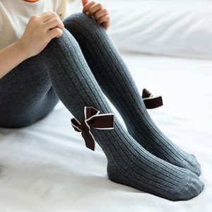 Новые осенние колготки для девочек, колготки для малышей, детские ребристые колготки, аксессуары с бантом, детские колготки, удобные мягкие колготки для подростков