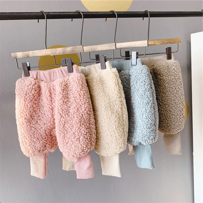 Зимние Симпатичные однотонные брюки для девочек из берберского флиса в стиле