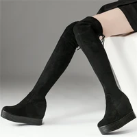 winter fashion sneakers women genuine leather wedges high heel over the knee high boots female stretchy velvet thigh high pumps