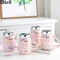cute mugs bear tea coffee cup milk for kids with straw breakfast coffee mug set with lid and spoon rabbit mug rainbow friend