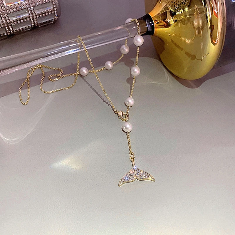 

Trendy Mermaid Tail Pendant Necklace For Woman Korean Fashion Girl's Clavicle Chain Party Luxury Necklace Classic Jewelry Gift
