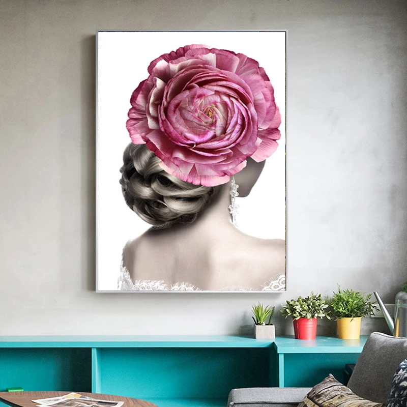 

Modern Sexy Girl Canvas Wall Art Prints Abstract Girl with Rose Pop Art Canvas Paintings Wall Decor Canvas Picture Home Decor