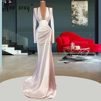 ivory party gowns long sleeve evening dresses split slit sweep brush prom gowns beads celebrity dresses custom made size