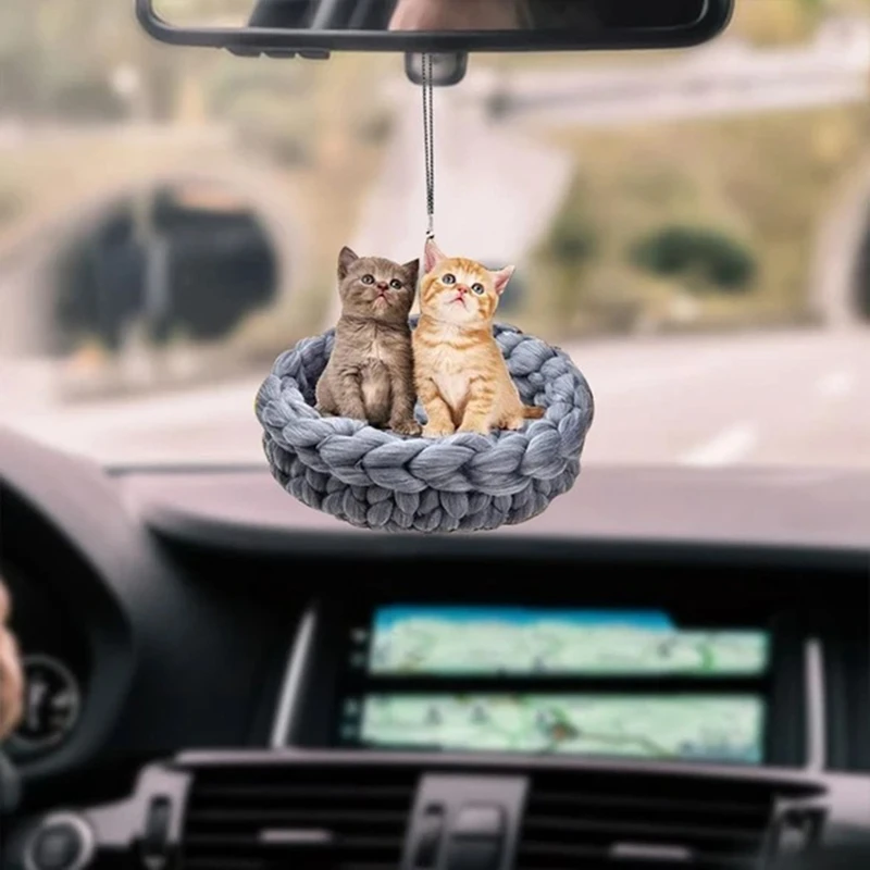 

2D Creative Flying Cat Pendant Car Backpack Ornaments Cute Car Hanging Ornament Keychain Interior Decor Home Decor Accessories