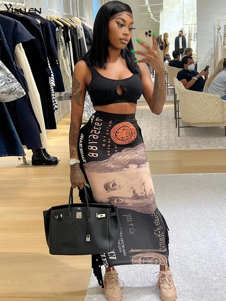 

Женские винтажные юбки Yiallen в стиле панк с принтом букв, с боковой бахромой, одежда в уличном стиле, облегающая уличная одежда с высокой тали...