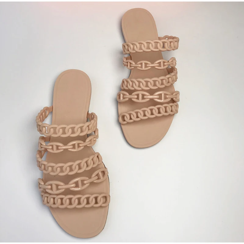 Женские дизайнерские тапочки без застежки мягкие сандалии на цепочке из пвх