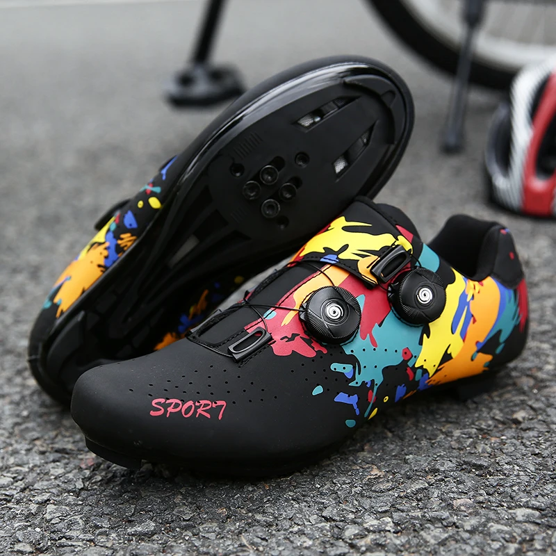 

Double Buckle Graffiti Cycling Shoes Men Racing Bicycle Cleat Shoes Professional Self-Locking Cycling Sneaker MTB Bike SPD Shoes