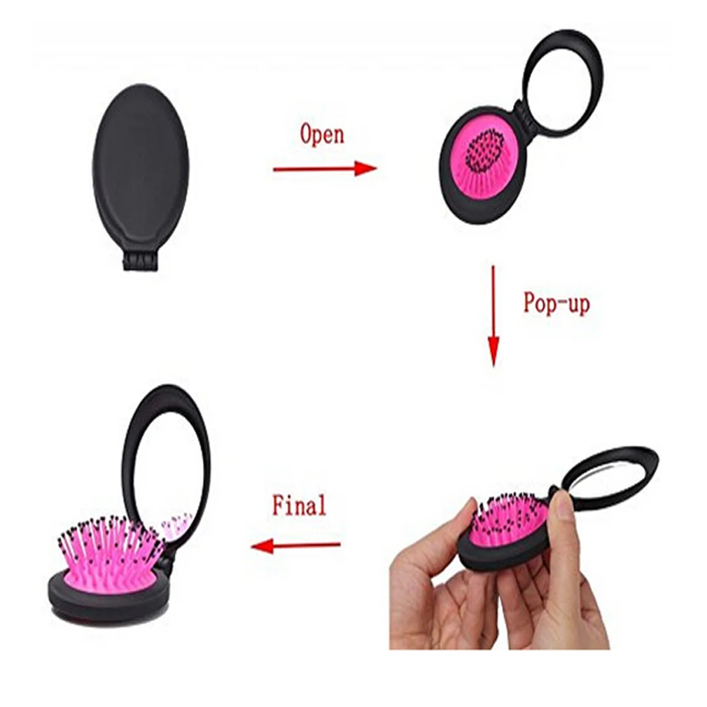 

1 Pcs Girls Portable Mini Folding Massage Comb Airbag Massage Round Travel Hair Brush With Mirror Cute Anti-static Rainbow Comb