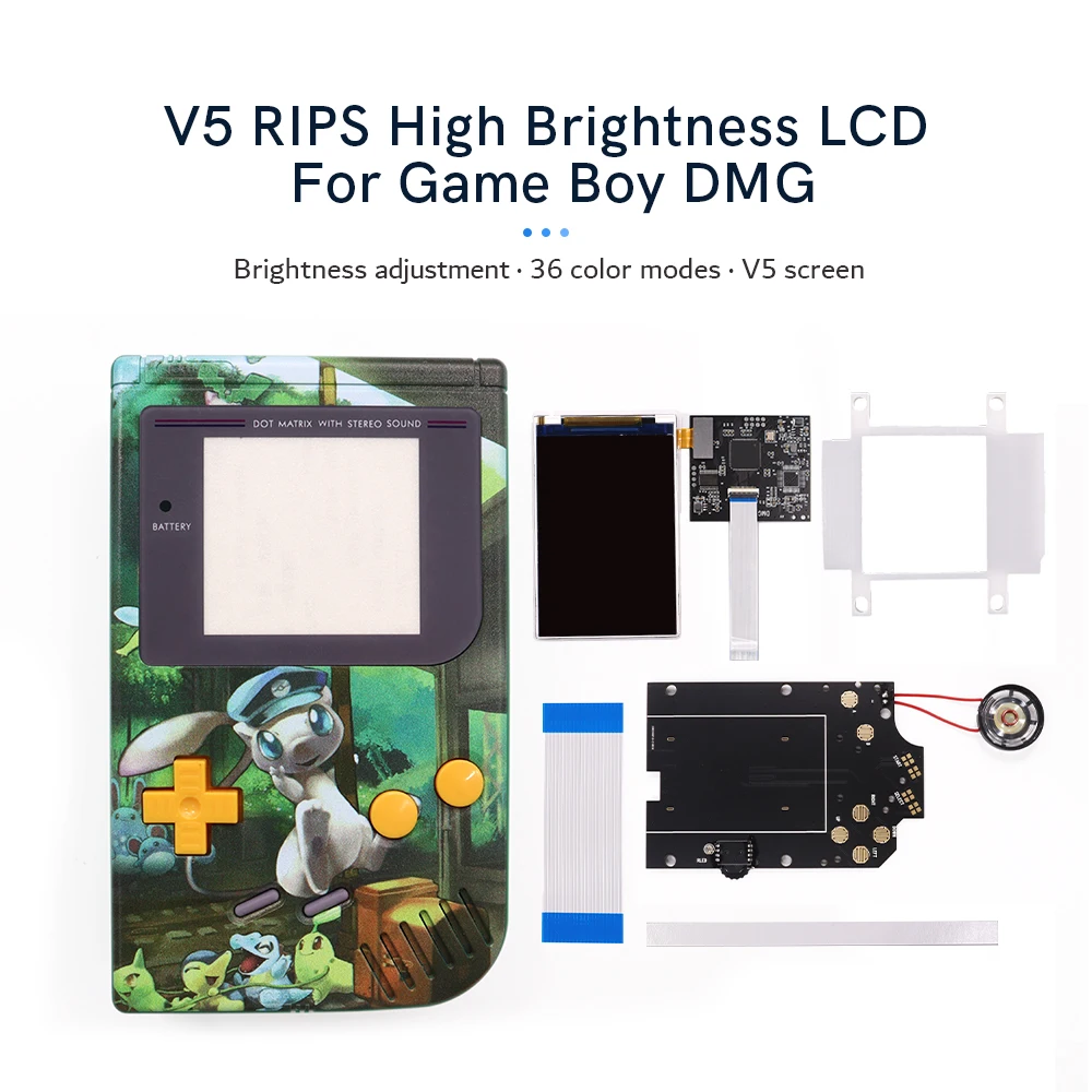 OSD Menu V5 RIPS High Light Backlight LCD Screen Kit Speaker + Customized UV Printed Housing Shell Case For GameBoy DMG GB Conso