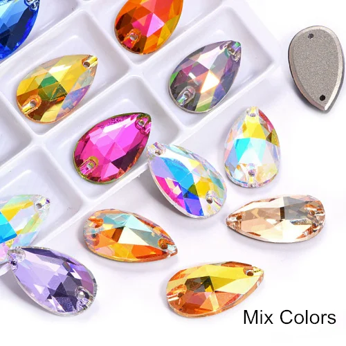Mixed Colors 24 шт./лот AAAAA качество каплевидные стеклянные стразы блеск пришить стразы Красочные стразы для шитья свадебное платье B3408 - Color: Mixed Colors