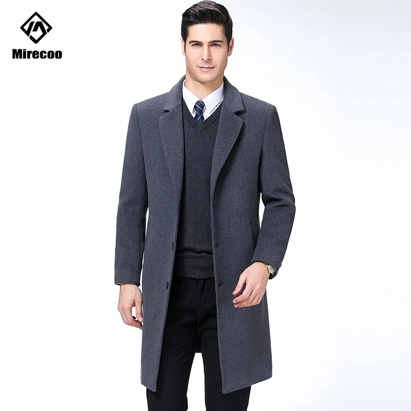 

Men's Wool Coat Winter Solid Soft Long Trench Jacket Male Single-Breasted Turn-down Collar Business Casual Overcoat Parka 2019
