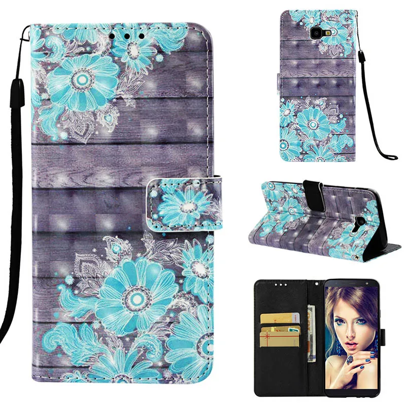 Blue Flower Чехол для huawei mate 10 Lite, чехол-книжка, кошелек для huawei mate 20 Y6 Pro P9 Lite, мини-Чехол, милый мультяшный чехол на заднюю панель C21 - Цвет: Blue Flower