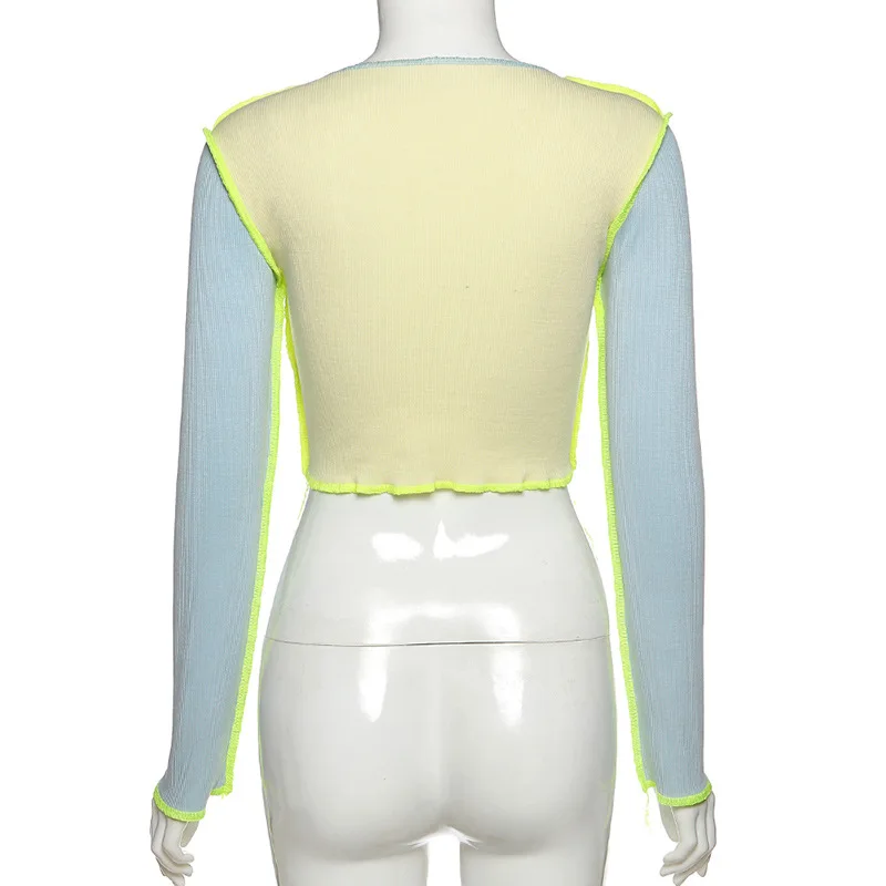 Сексуальная Лоскутная Клубная одежда с длинным рукавом и шнуровкой футболка