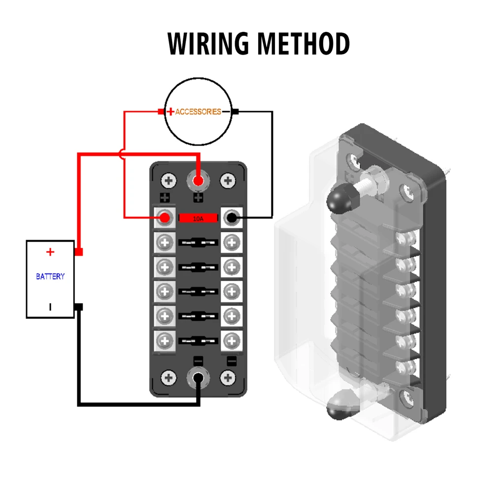 

6 Circuit Fuse Box Holder With Negative Bus W/Negative Bus with Ground Protection Cover Bolt Connect Terminals 1Set For Car Part