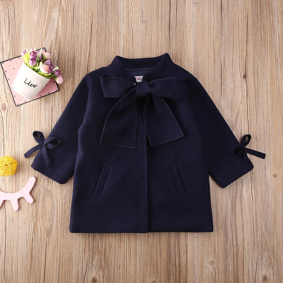 2020 Fashion 2-8Y Infant Kids Baby Girl Blends Coat Outfits Blue Bowknot Long Sleeve Slim Winter Spirng Big Bow Top Outwear | Детская