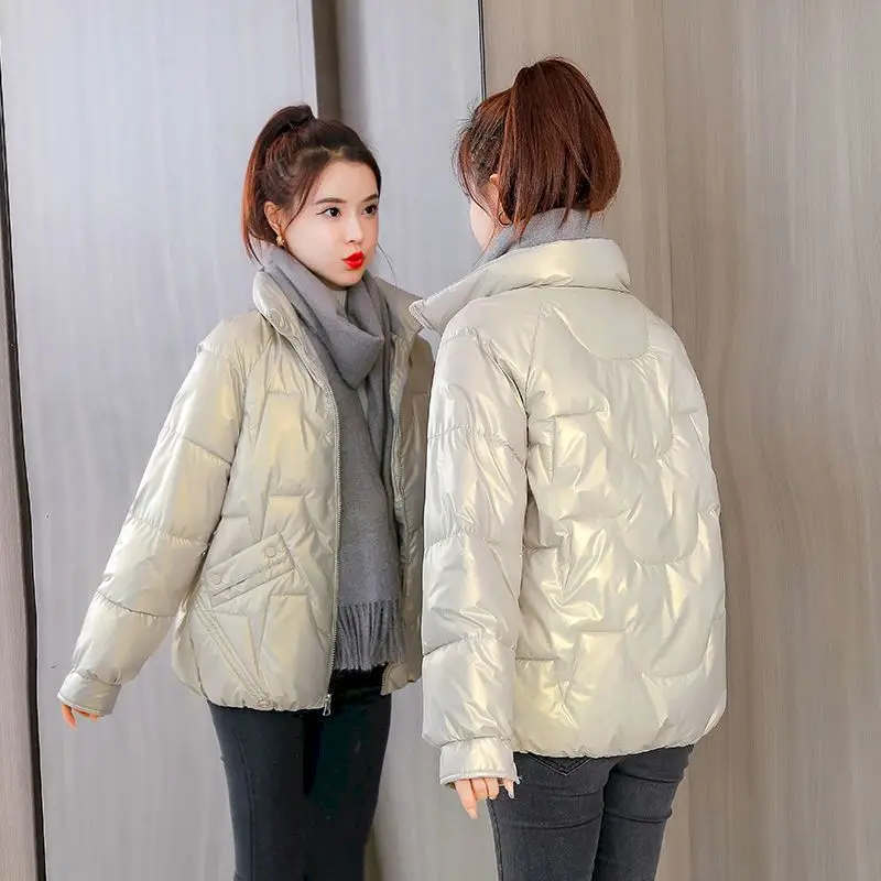 

Thick Warm Quilted Cotton Padded Parkas Glossy Down Cotton Winter Women's Short Jacket Turn Puffer Coat for Female Winter Coat