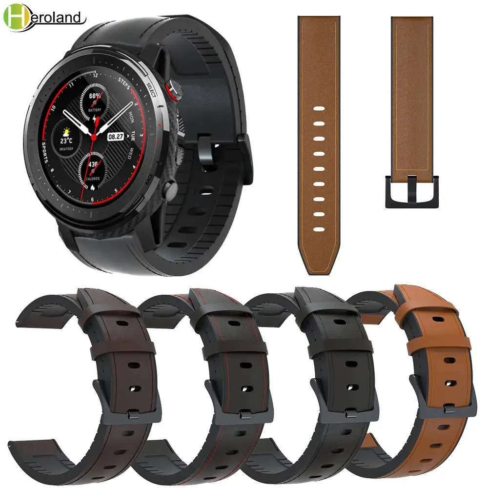 

Ремешок для часов, 22 мм, кожаный, для huami Amazfit Stratos 3, 2, 2S, Pace, быстросъемный, 20 мм, браслет для HUAWEI Watch GT 2 46 мм