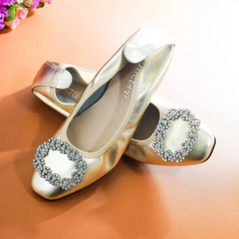 

AUCVEE Basic Flat Shoes Woman New Fashion 2020 Crystal Ballet Flats Ladies Shoes Soft Genuine Leather Female Loafers Flats Shoes