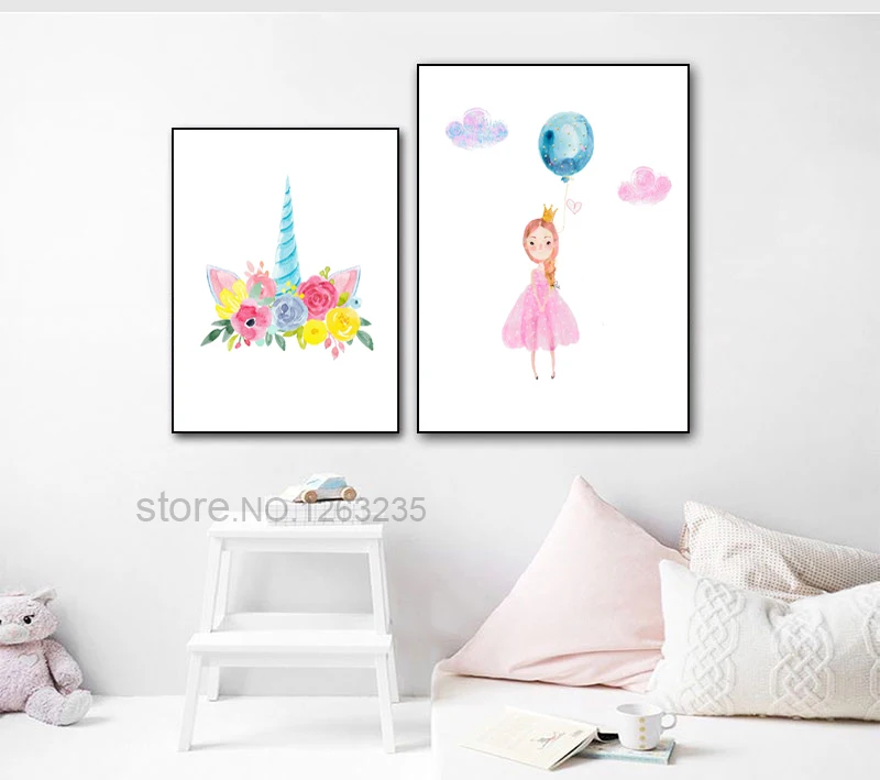 Настенный постер в скандинавском стиле картина без рамки акварель принцесса